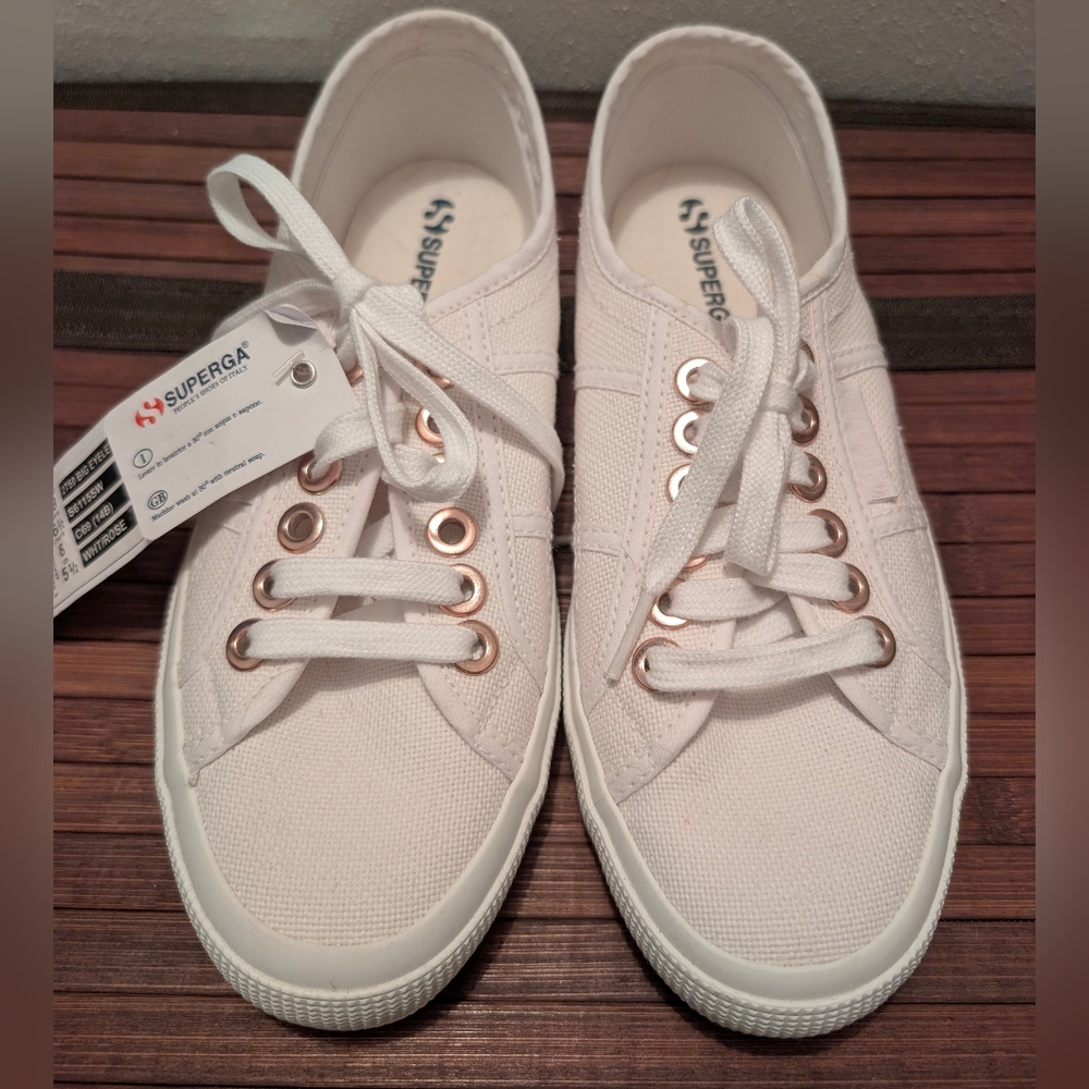 Superga Women's White Canvas Rose Gold Sneakers